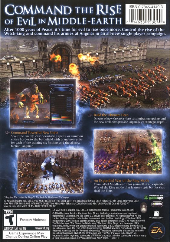 Back Cover for The Lord of the Rings: The Battle for Middle-earth II - The Rise of the Witch-king (Windows)