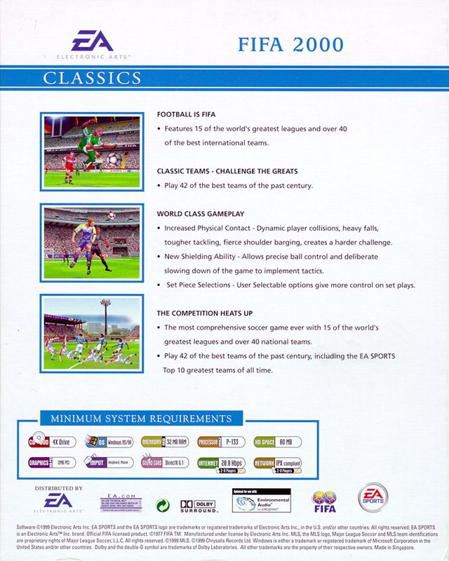 Back Cover for FIFA 2000: Major League Soccer (Windows) (EA Classics release)