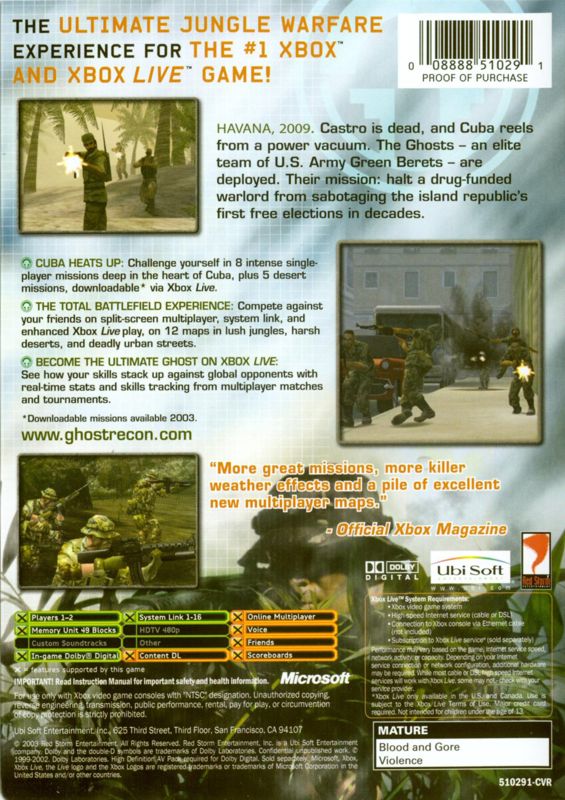 Back Cover for Tom Clancy's Ghost Recon: Island Thunder (Xbox)