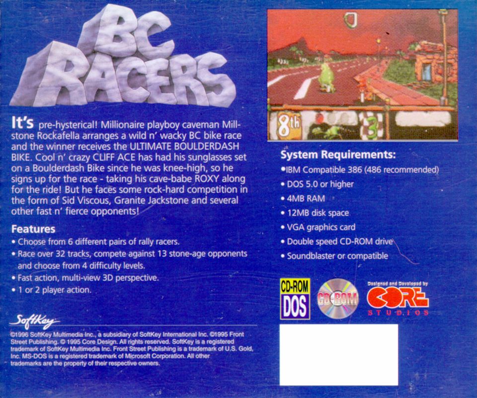 Back Cover for BC Racers (DOS) (Softkey budget release)