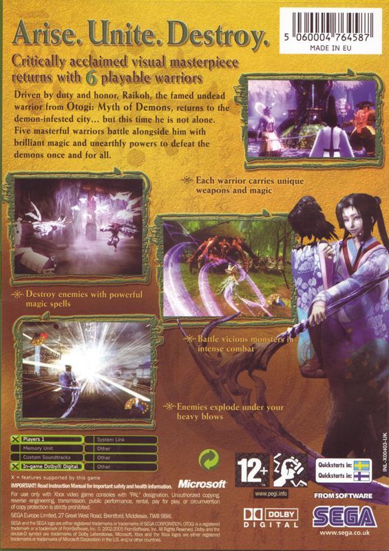 Back Cover for Otogi 2: Immortal Warriors (Xbox)
