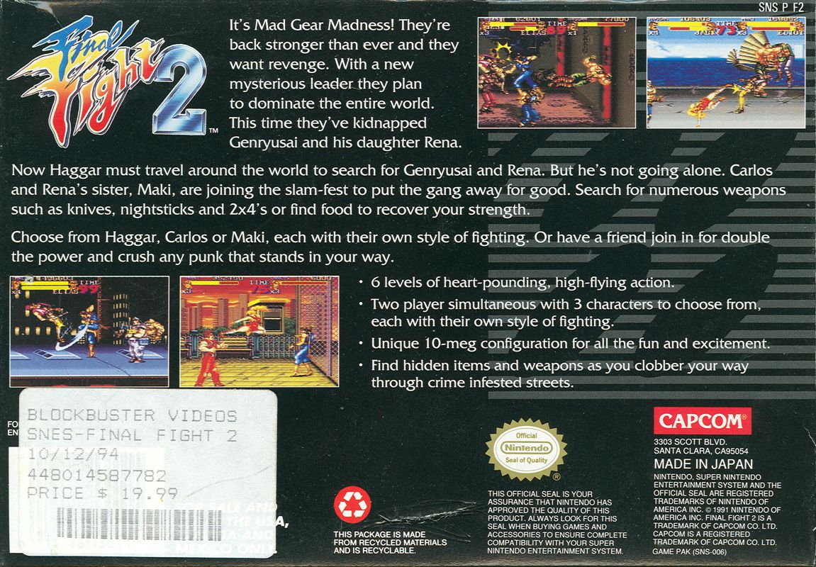 Back Cover for Final Fight 2 (SNES)