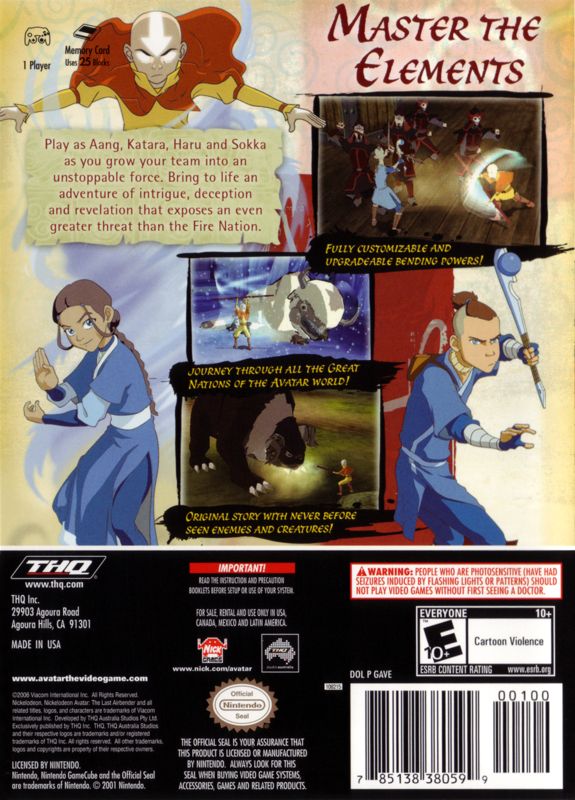 Back Cover for Avatar: The Last Airbender (GameCube)