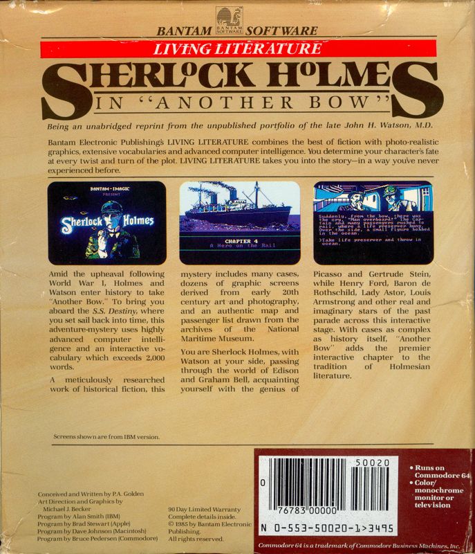 Back Cover for Sherlock Holmes in "Another Bow" (Commodore 64) (Tri-Fold)