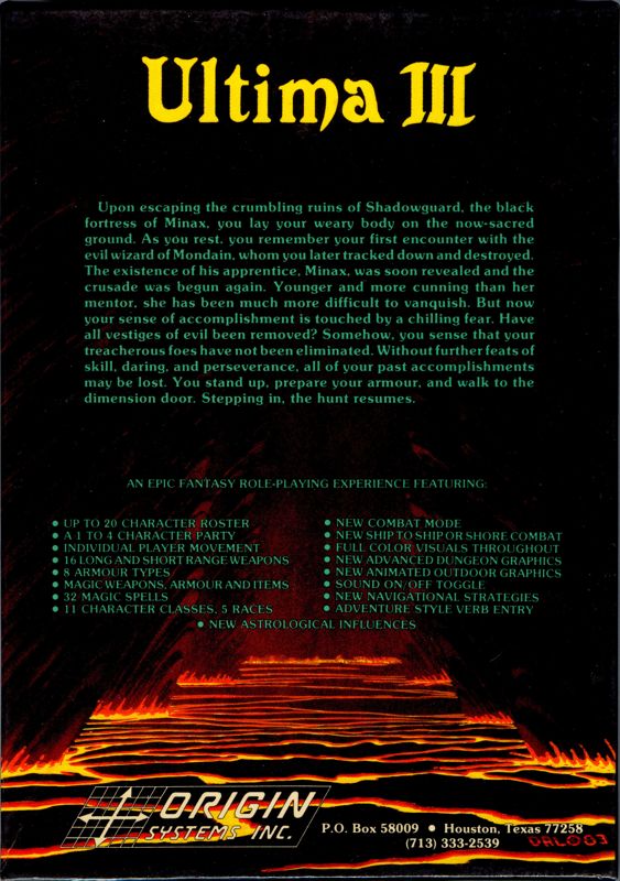 Back Cover for Exodus: Ultima III (Commodore 64)