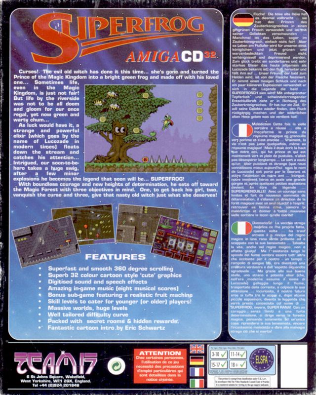 Back Cover for Superfrog (Amiga CD32)