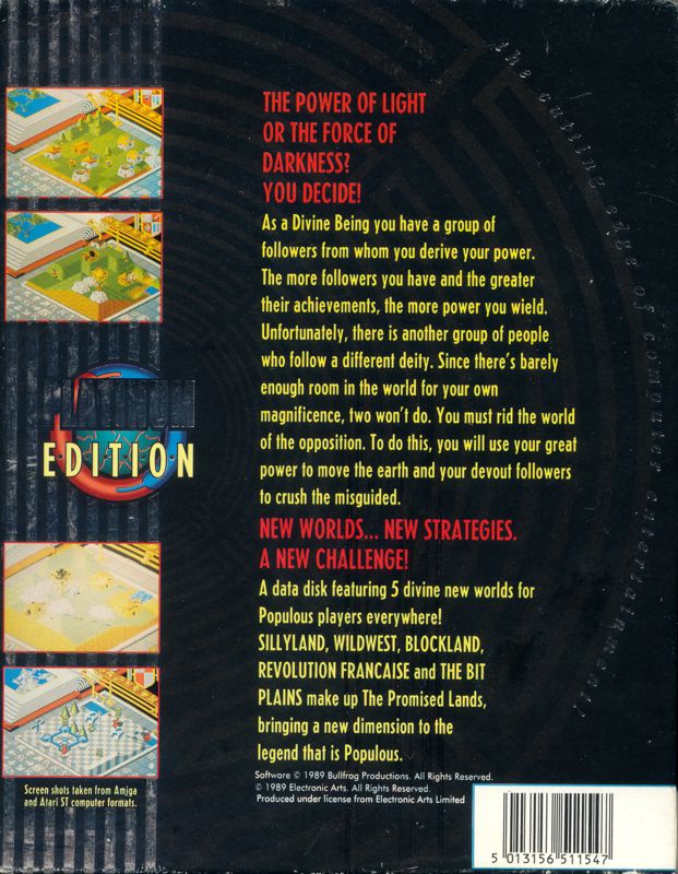 Back Cover for Populous / Populous: The Promised Lands (Amiga) (The Hit Squad release)
