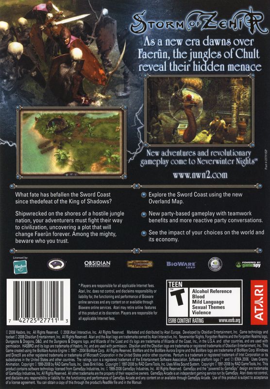 Back Cover for Neverwinter Nights 2: Storm of Zehir (Windows)