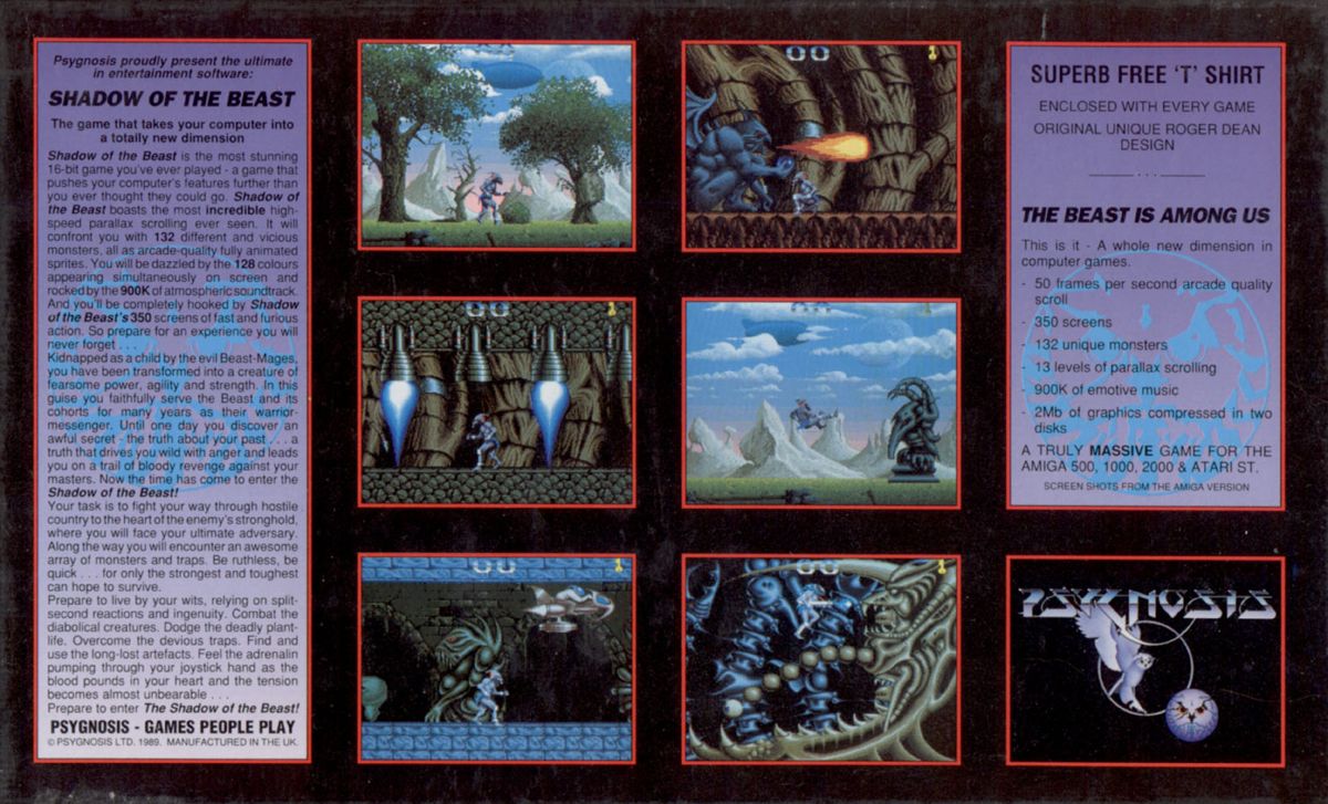Back Cover for Shadow of the Beast (Amiga) (t-shirt included)