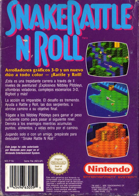 Back Cover for Snake Rattle N Roll (NES)