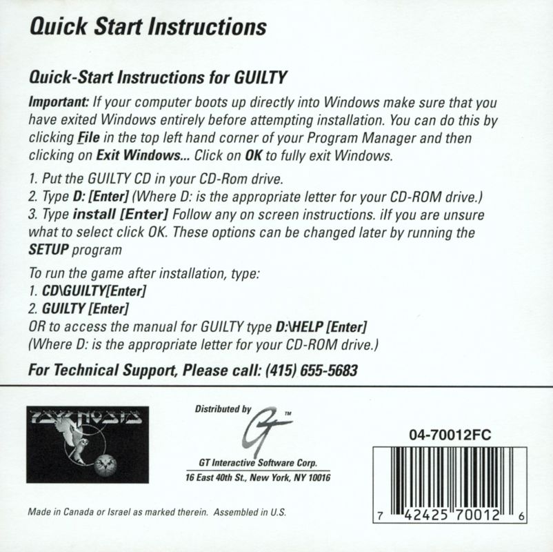 Other for Guilty (DOS) (CD-ROM Edition): Jewel Case - Left Inlay