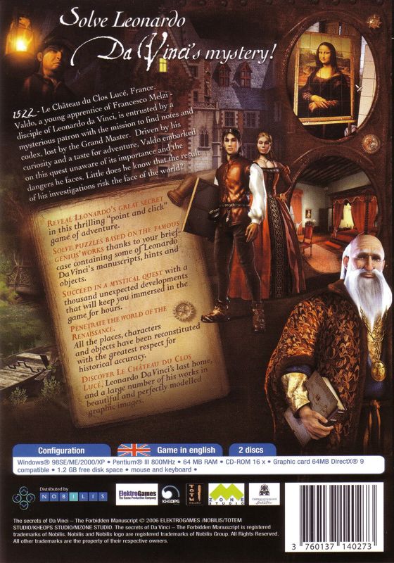 Back Cover for The Secrets of Da Vinci: The Forbidden Manuscript (Windows)