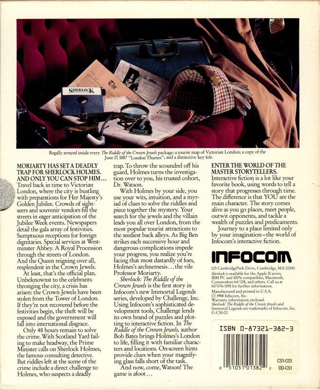 Back Cover for Sherlock: The Riddle of the Crown Jewels (Commodore 128 and Commodore 64)