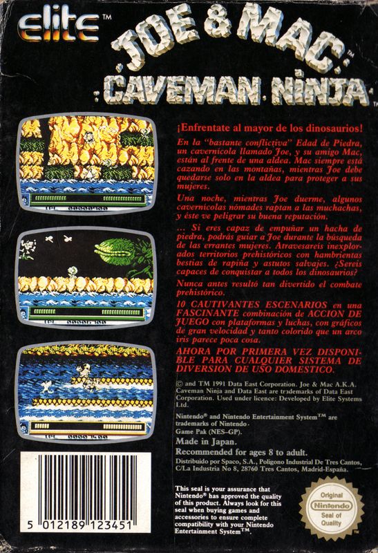 Back Cover for Joe & Mac: Caveman Ninja (NES)