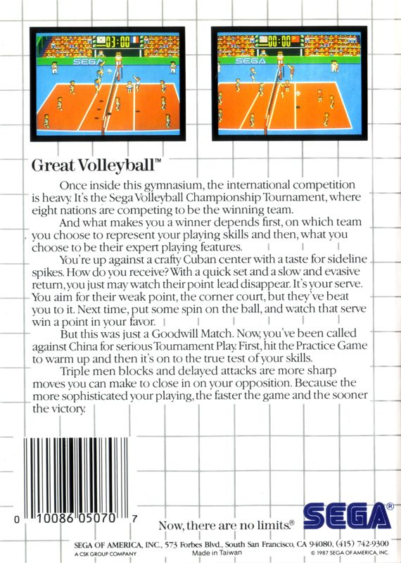 Back Cover for Great Volleyball (SEGA Master System)