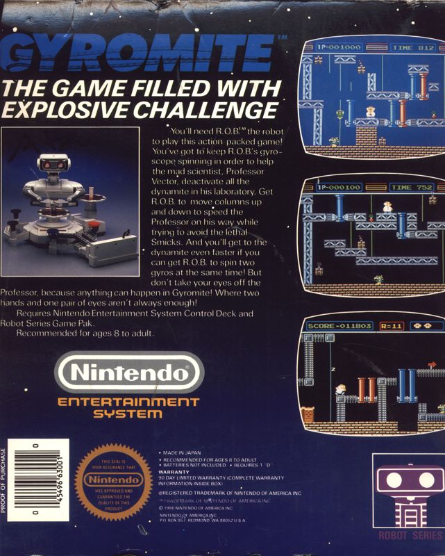 Back Cover for Gyromite (NES) (Bundled with R.O.B.)