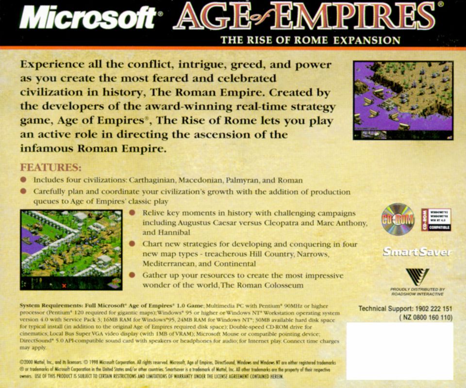 Back Cover for Age of Empires: The Rise of Rome (Windows) (SmartSaver release)