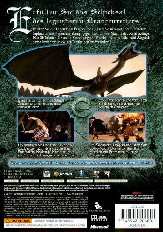 Back Cover for Eragon (Xbox 360)