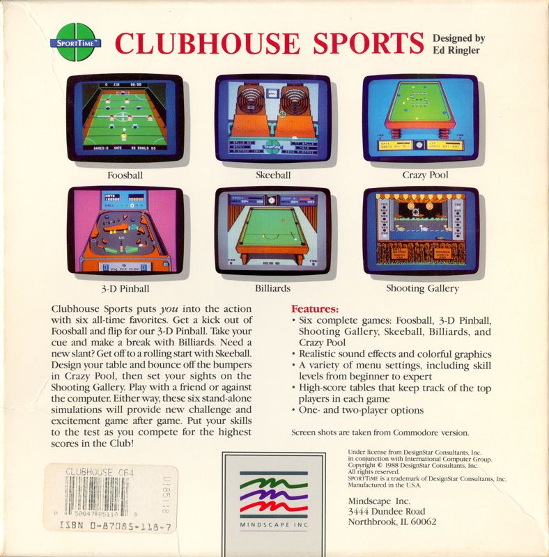 Back Cover for Clubhouse Sports (Commodore 64)