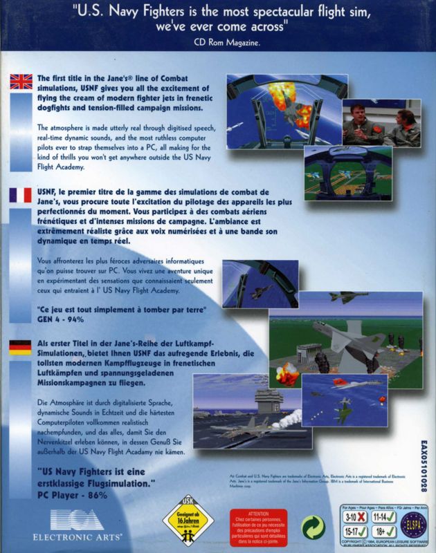 Back Cover for U.S. Navy Fighters (DOS) (EA CD-ROM Classics release)