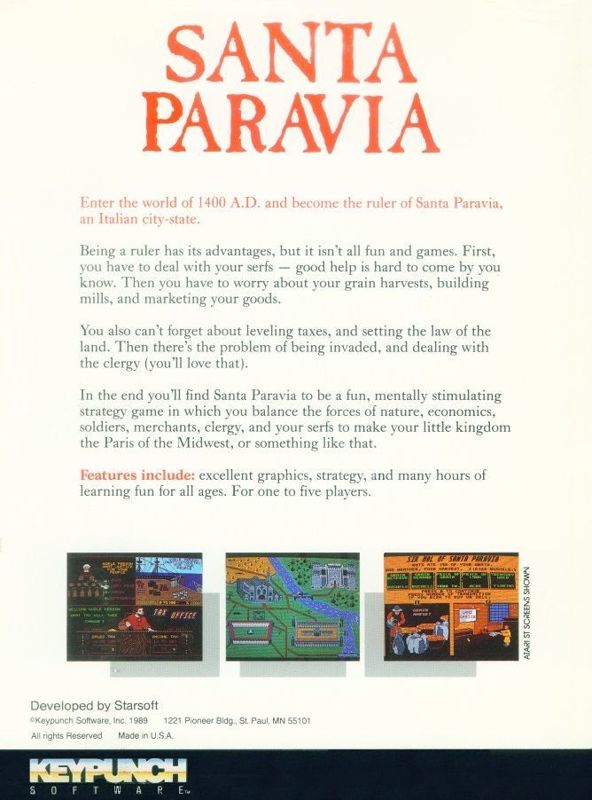 Back Cover for Santa Paravia and Fiumaccio (Commodore 64)