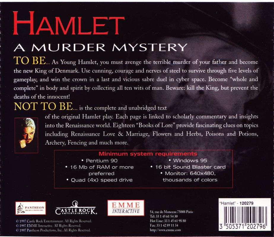 Other for William Shakespeare's Hamlet: A Murder Mystery (Windows): Jewel Case Back