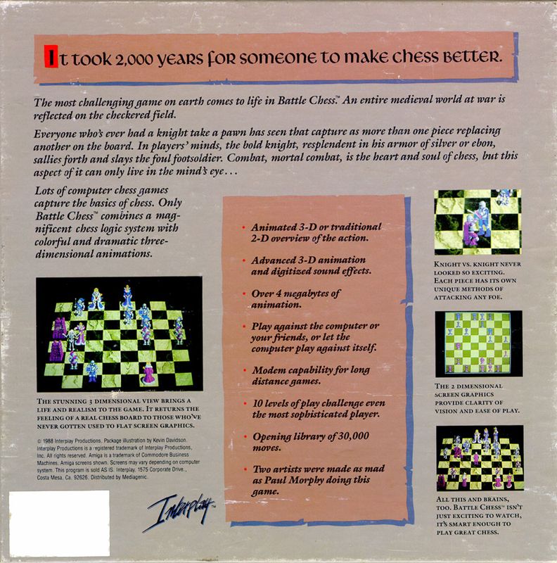 Back Cover for Battle Chess (Amiga)