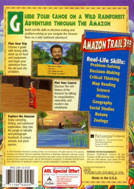 Back Cover for Amazon Trail: 3rd Edition (Macintosh and Windows) (PC Treasures, Inc. Budget Release)