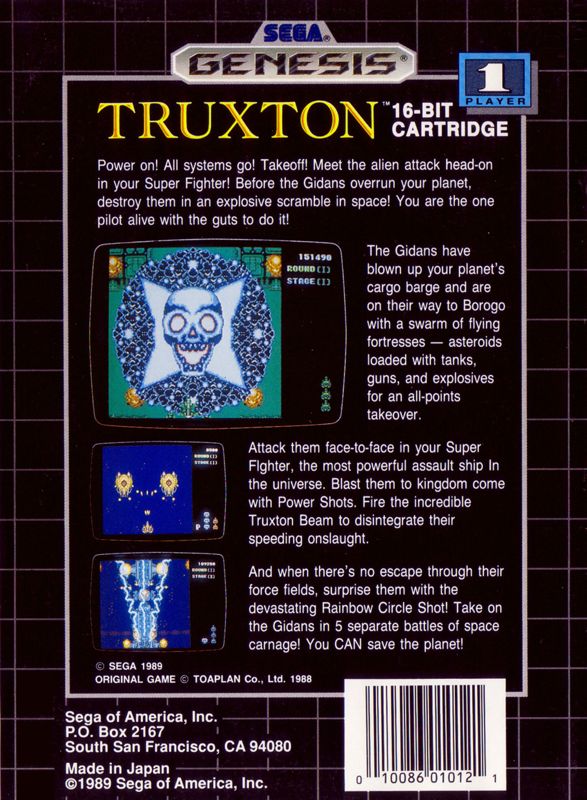 Back Cover for Truxton (Genesis)