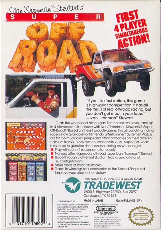 Back Cover for Ivan 'Ironman' Stewart's Super Off Road (NES)