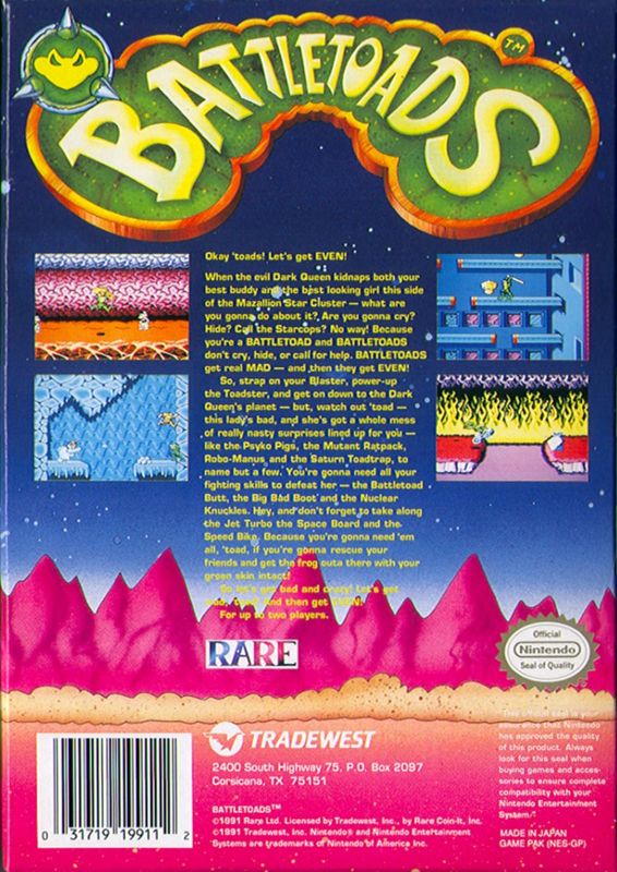 Back Cover for Battletoads (NES)