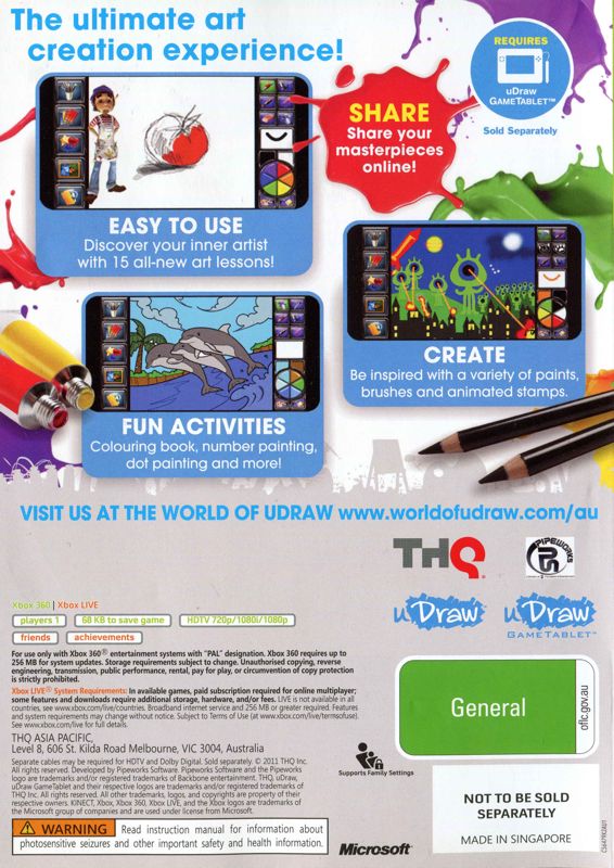 Back Cover for uDraw Studio: Instant Artist (Xbox 360)