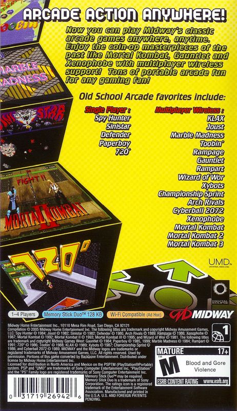 Back Cover for Midway Arcade Treasures: Extended Play (PSP)