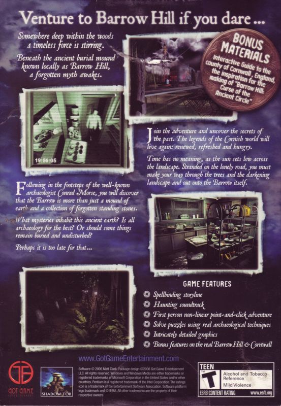 Back Cover for Barrow Hill: Curse of the Ancient Circle (Windows)