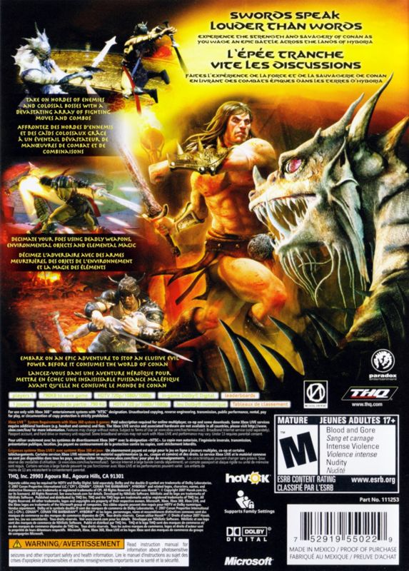 Back Cover for Conan (Xbox 360)