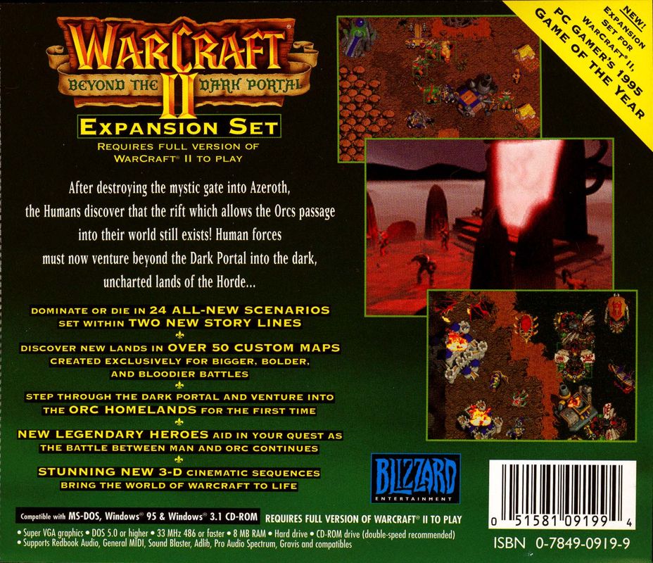 Other for WarCraft II: Beyond the Dark Portal (DOS) (Alternate release): Jewel Case - Back