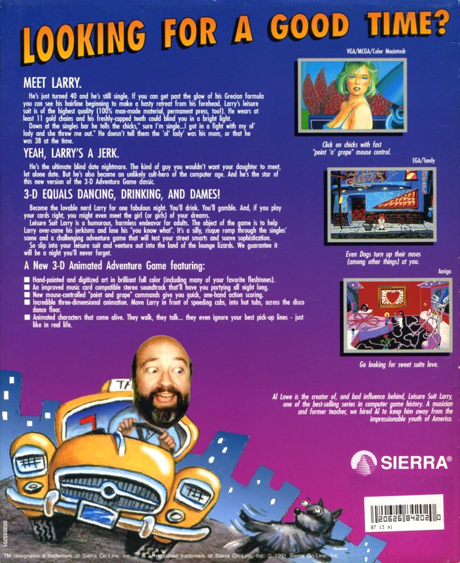 Back Cover for Leisure Suit Larry 1: In the Land of the Lounge Lizards (DOS) (VGA 256 colors - VER#2.1)