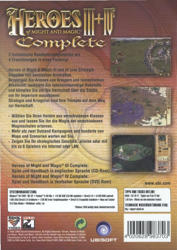 Back Cover for Heroes of Might and Magic III+IV: Complete (Windows)