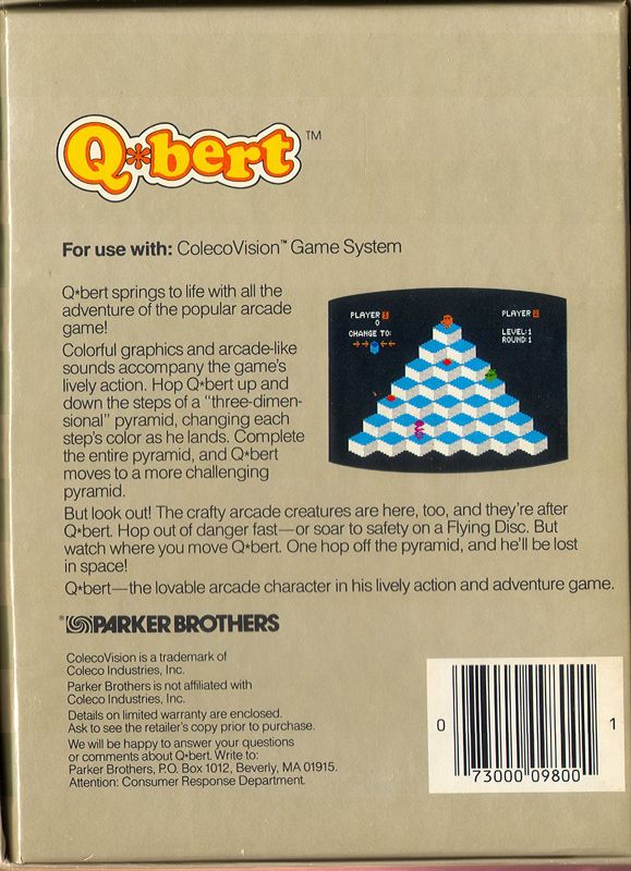 Back Cover for Q*bert (ColecoVision)