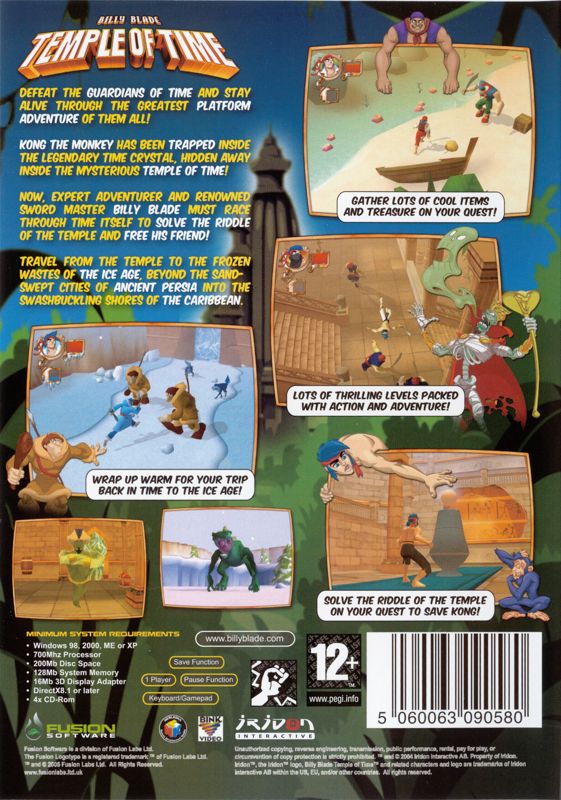Back Cover for Billy Blade: Temple of Time (Windows)