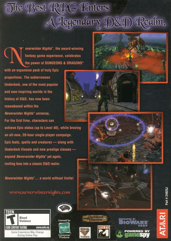 Back Cover for Neverwinter Nights: Hordes of the Underdark (Windows)