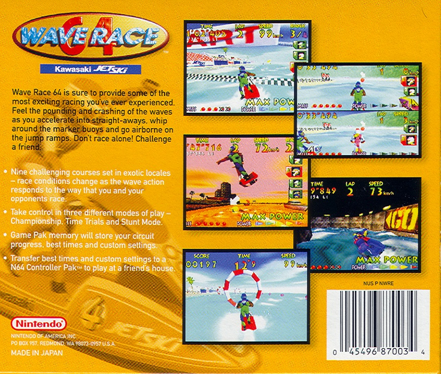 Back Cover for Wave Race 64: Kawasaki Jet Ski (Nintendo 64)