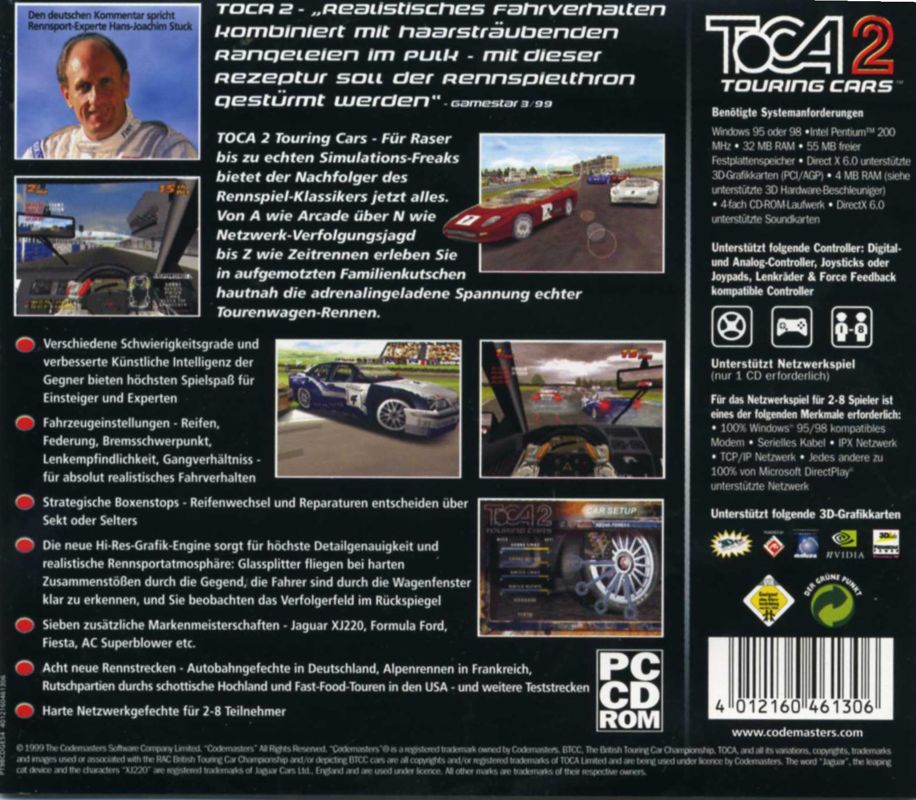 Back Cover for TOCA 2: Touring Car Challenge (Windows) (Codemasters Classics release)