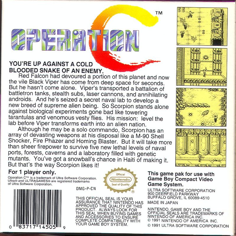 Back Cover for Operation C (Game Boy) (Ultra Games release)