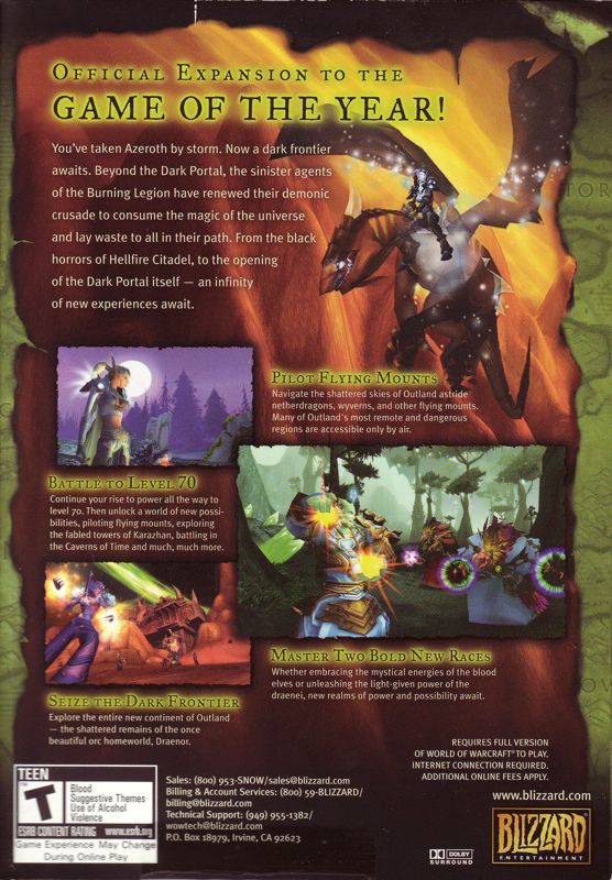 Back Cover for World of WarCraft: The Burning Crusade (Macintosh and Windows)