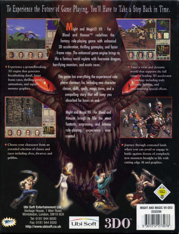Back Cover for Might and Magic VII: For Blood and Honor (Windows) (English version)