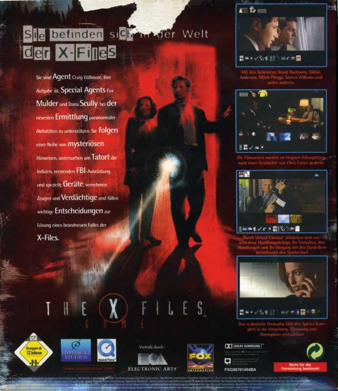 Back Cover for The X-Files Game (Macintosh and Windows)