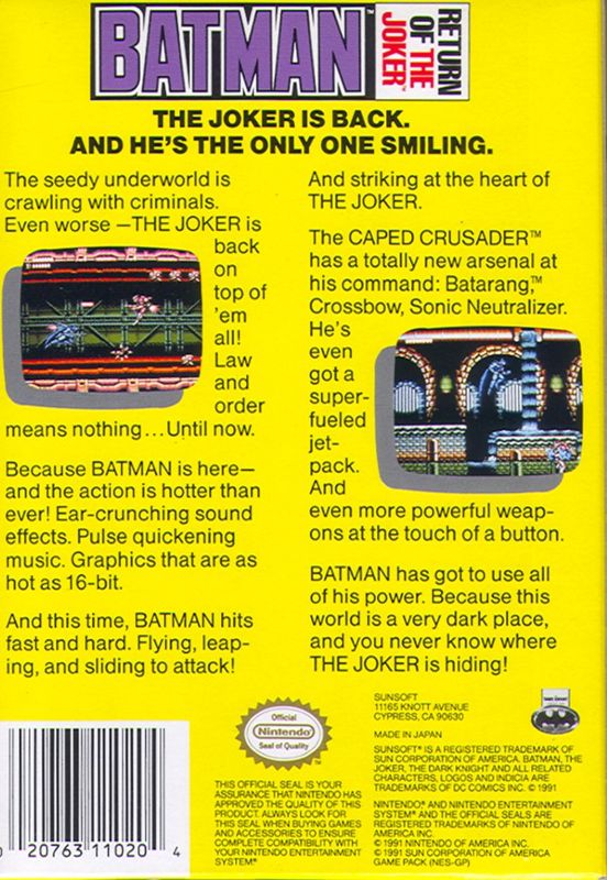 Back Cover for Batman: Return of the Joker (NES)