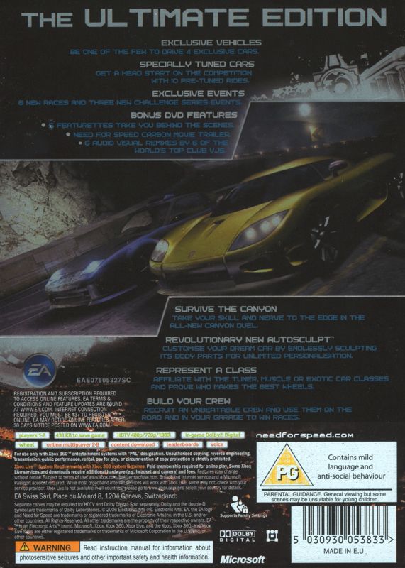 Back Cover for Need for Speed: Carbon (Collector's Edition) (Xbox 360)