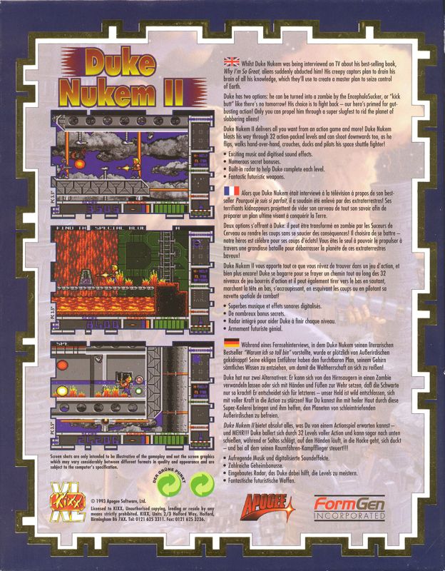 Back Cover for Duke Nukem II (DOS) (KIXX XL release)